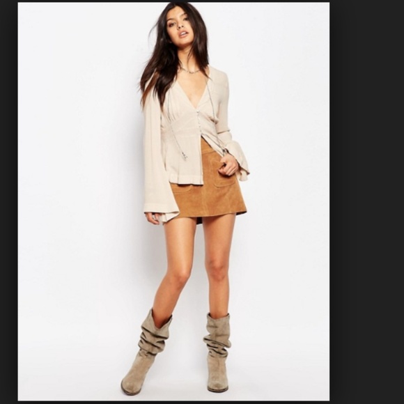 Free People Dresses & Skirts - Free People Modern Love Cow Suede Mini Skirt Brown